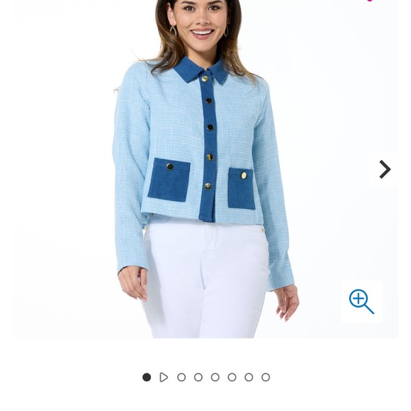 IMAN Jackets & Blazers - IMAN Light Blue Cropped Button-Front Jacket with Dark Blue Trim L